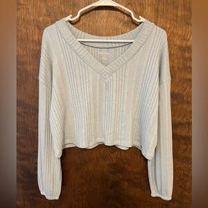 Gilly Hicks Light Blue V-Neck Ribbed Sweater Top Long Sleeve
